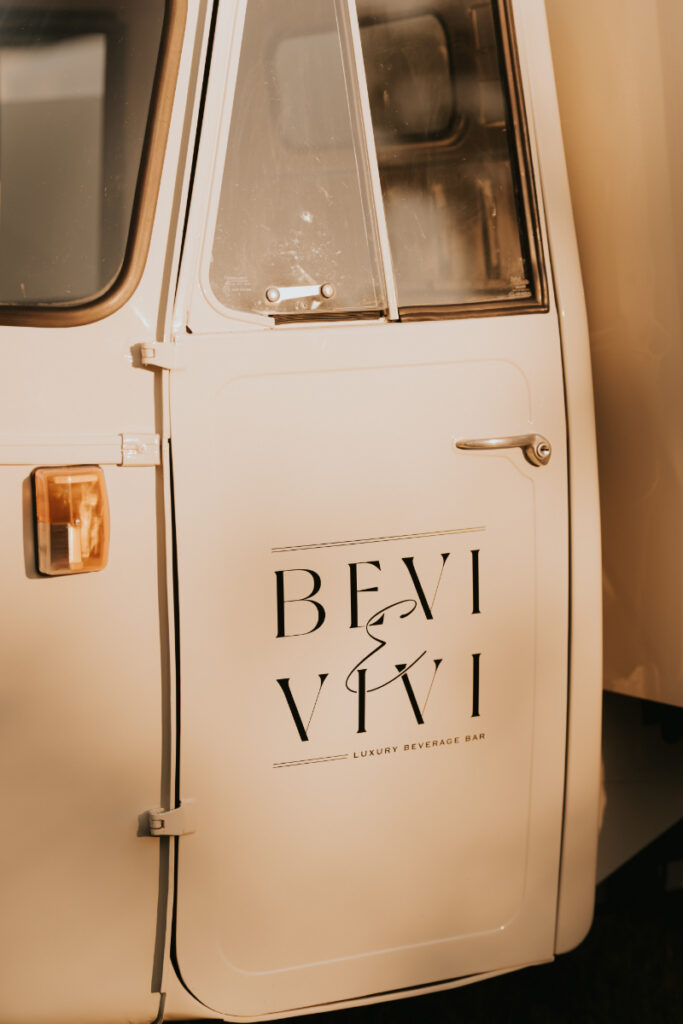 Vintage bar truck at Italian countryside wedding cocktail hour.