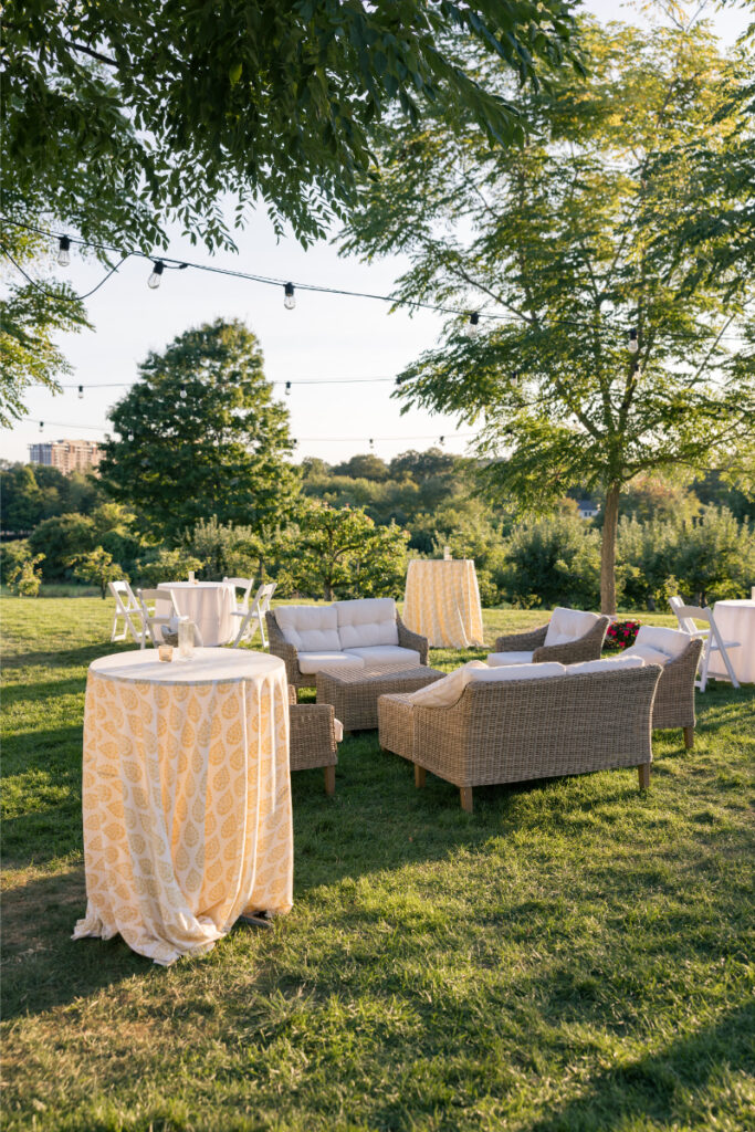 Aperol spritz cocktails served during golden hour at an outdoor wedding at Connemara House.