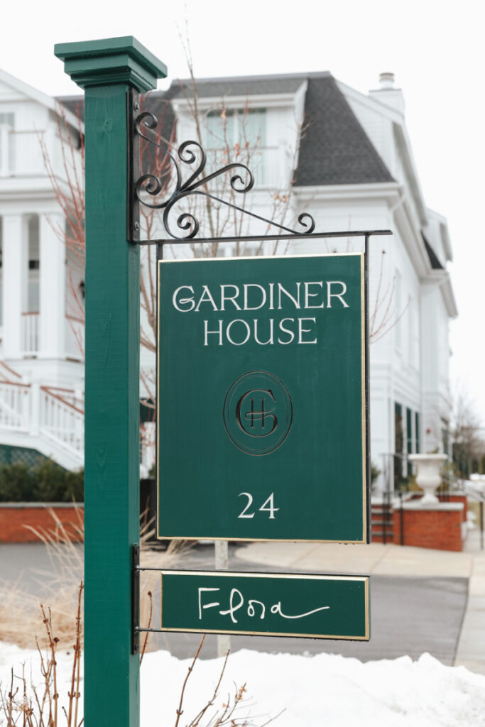 Gardiner House sign in Newport, Rhode Island with coastal charm, styled by Newport wedding planner